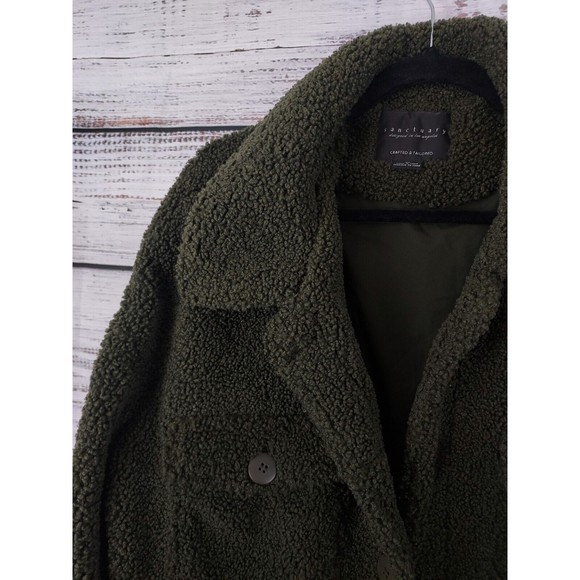 Sanctuary XL Green Fuzzy Collared Faux Fur Short Coat has Missing Button - Picture 4 of 11
